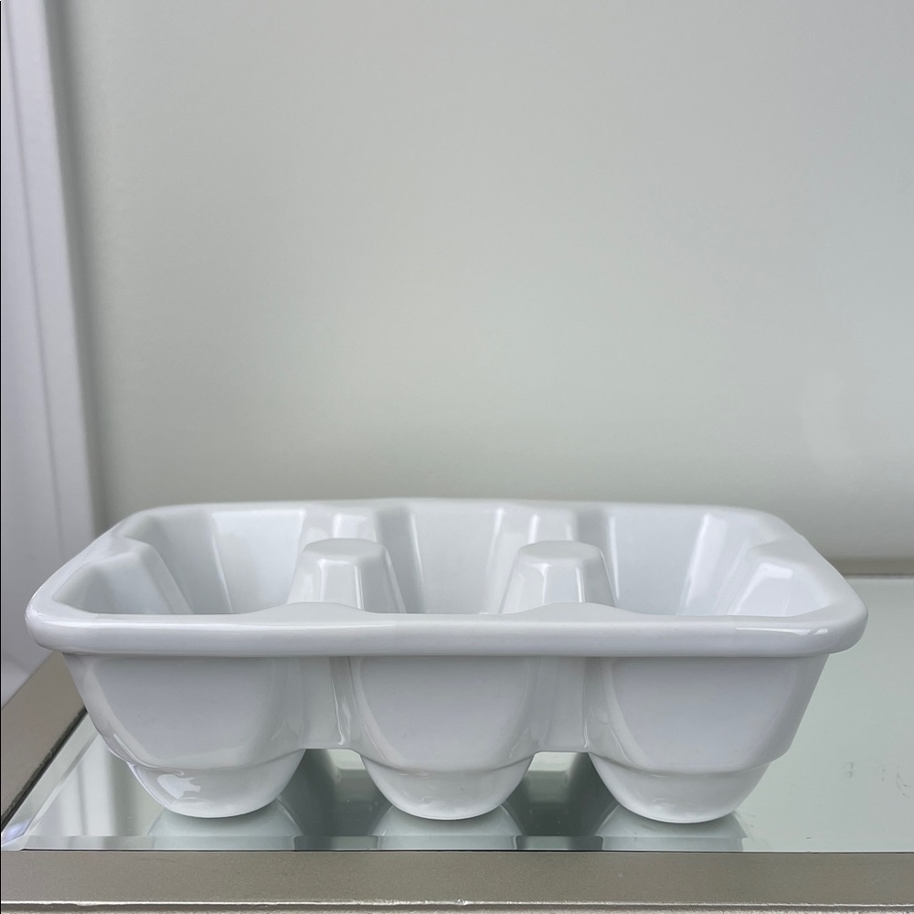 Crate&Barrel Glossy White Ceramic Egg Tray
